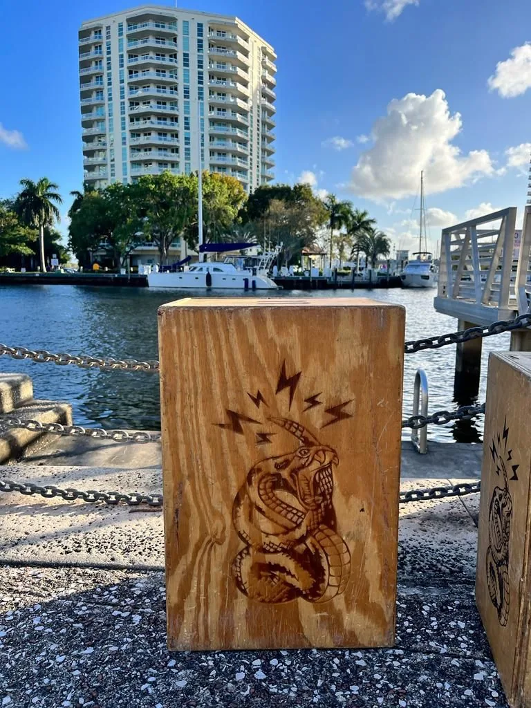 Apple box on a riverside shoot in Miami